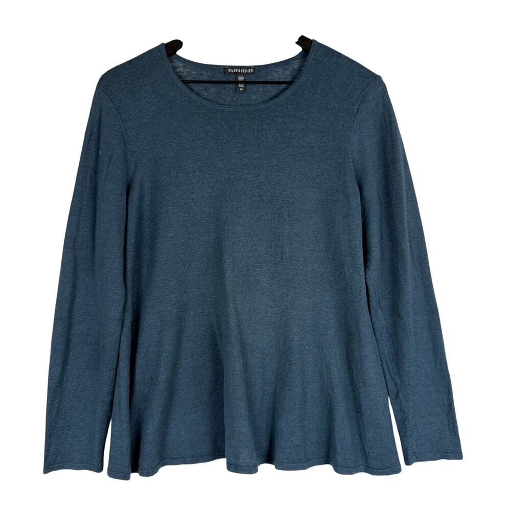 Eileen Fisher 100% Linen Knit Long Sleeve Shirt Dark Blue - S